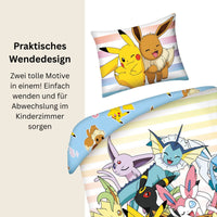 Pokémon Bettwäsche Set für Kinder aus Baumwolle | Passend für Decke 135×200 cm + Kissen 80×80 cm