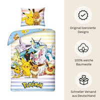 Pokémon Bettwäsche Set für Kinder aus Baumwolle | Passend für Decke 135×200 cm + Kissen 80×80 cm