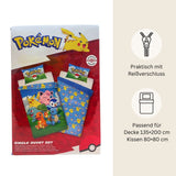 Pokémon Bettwäsche Set „Family Edition“ für Kinder | Baumwolle – Passend für Decke 135×200 cm + Kissen 80×80 cm