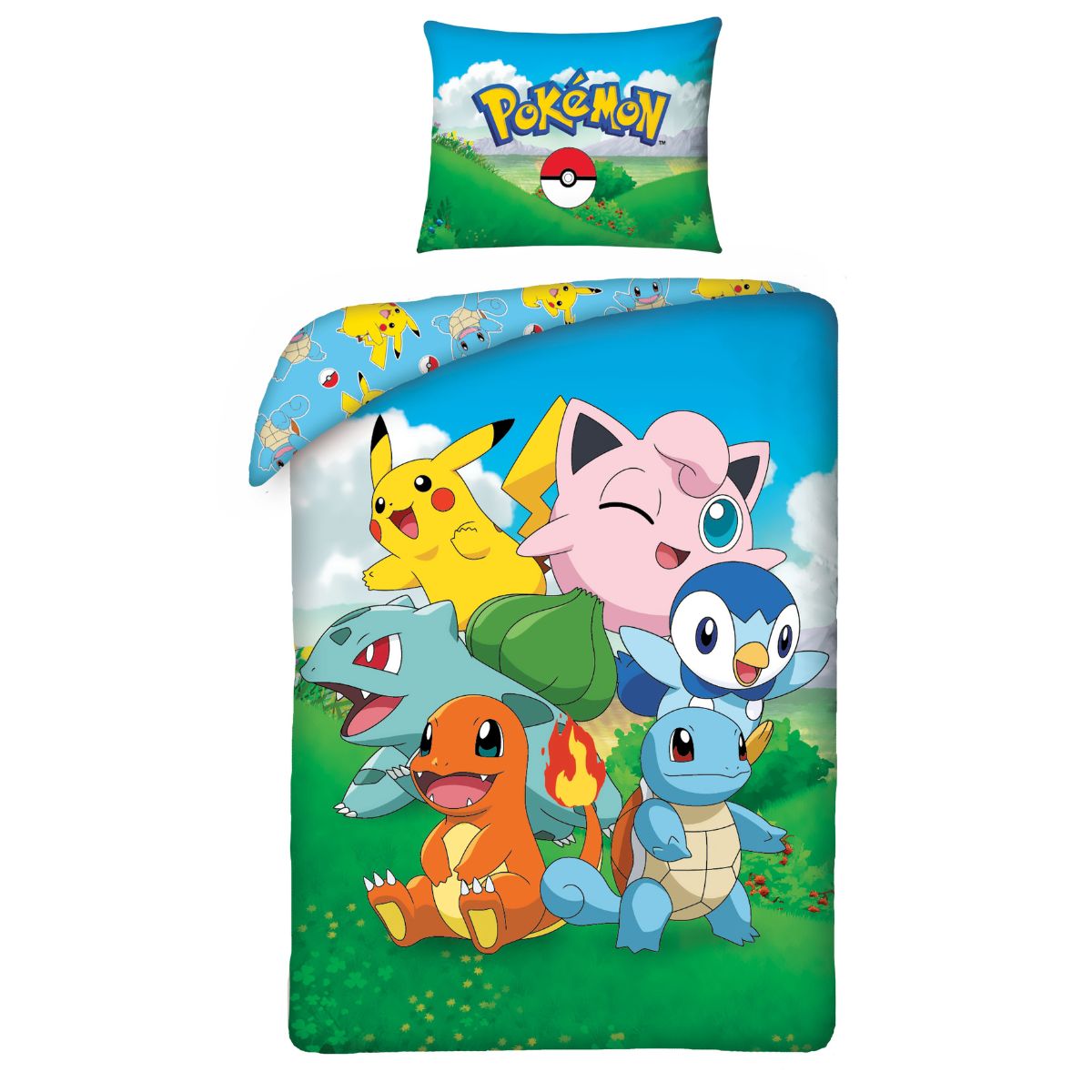 Pokémon Bettwäsche Set „Family Edition“ für Kinder | Baumwolle – Passend für Decke 135×200 cm + Kissen 80×80 cm
