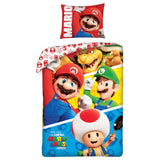 Super Mario Bettwäsche Set für Kinder aus Baumwolle | Passend für Decke 135×200 cm + Kissen 80×80 cm