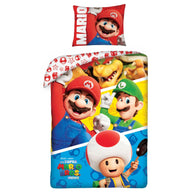 Super Mario Bettwäsche Set für Kinder aus Baumwolle | Passend für Decke 135×200 cm + Kissen 80×80 cm