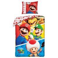 Super Mario Bettwäsche Set für Kinder aus Baumwolle | Passend für Decke 135×200 cm + Kissen 80×80 cm