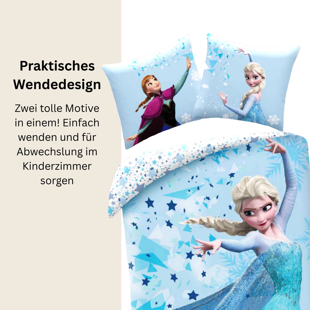 Disney Frozen Bettwäsche Set für Kinder aus Baumwolle Elsa & Anna | Passend für Decke 135×200 cm + Kissen 80×80 cm