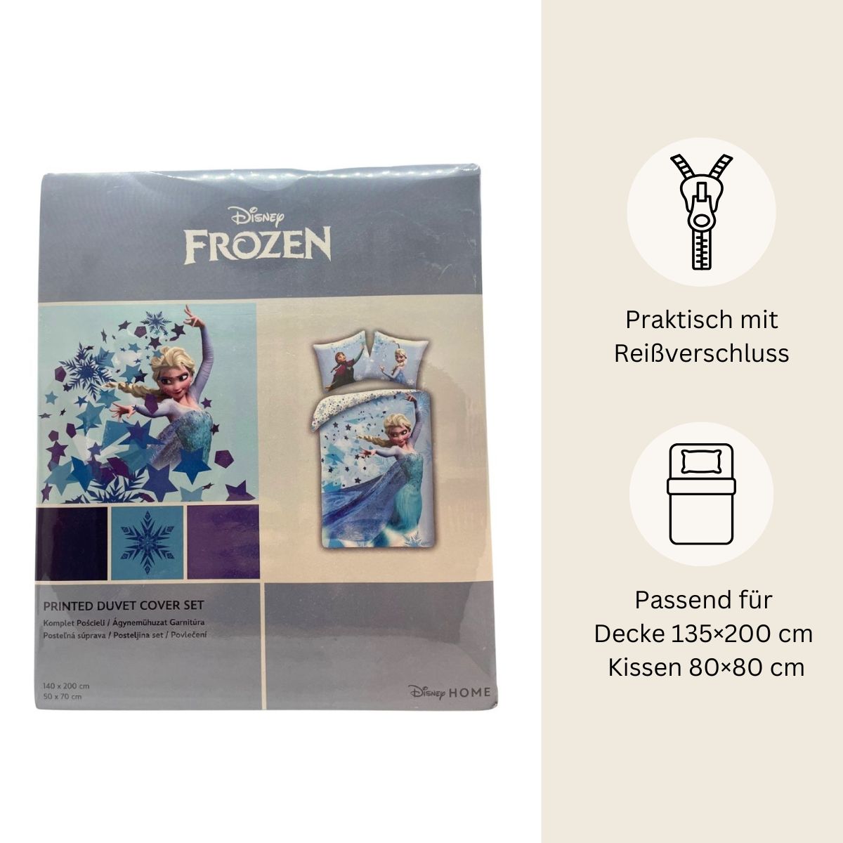 Disney Frozen Bettwäsche Set für Kinder aus Baumwolle Elsa & Anna | Passend für Decke 135×200 cm + Kissen 80×80 cm