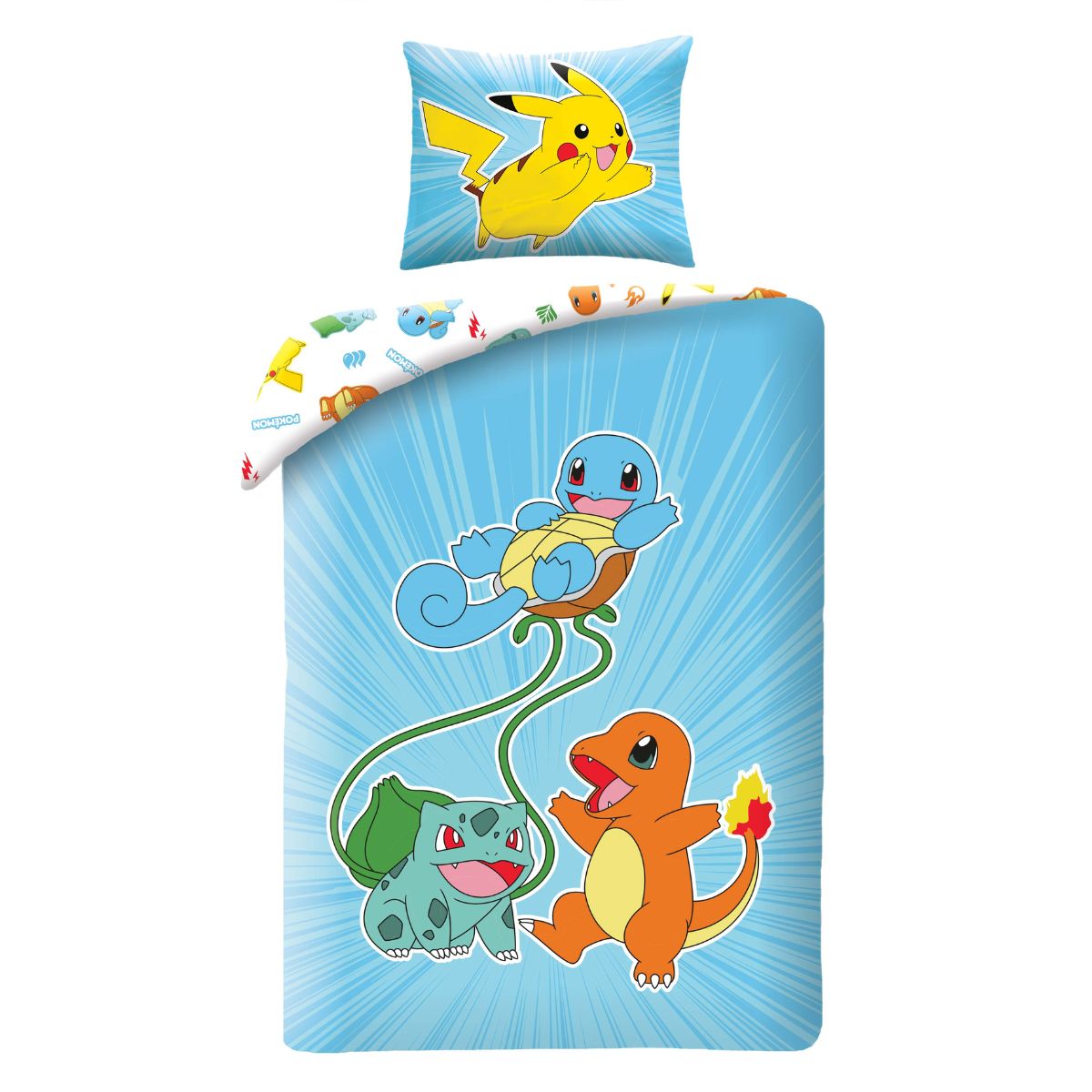 Pokémon Bettwäsche Set für Kinder | Passend für Decke 135×200 cm + Kissen 80×80 cm | Mikrofaser
