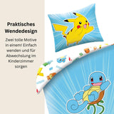 Pokémon Bettwäsche Set für Kinder | Passend für Decke 135×200 cm + Kissen 80×80 cm | Mikrofaser