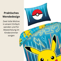 Pokémon Bettwäsche Set für Kinder mit Pikachu | Baumwolle – Passend für Decke 135×200 cm + Kissen 80×80 cm