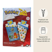 Pokémon Bettwäsche Set für Kinder | Passend für Decke 135×200 cm + Kissen 80×80 cm | Mikrofaser