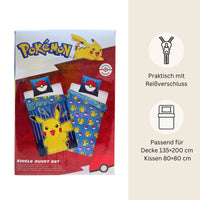 Pokémon Bettwäsche Set für Kinder mit Pikachu | Baumwolle – Passend für Decke 135×200 cm + Kissen 80×80 cm