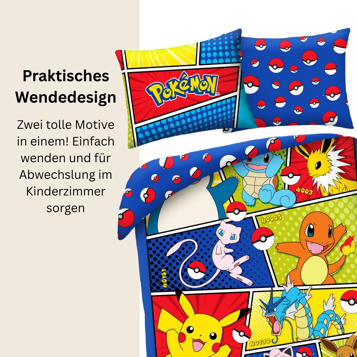 Pokémon Bettwäsche Set für Kinder | Baumwolle – Passend für Decke 135×200 cm + Kissen 80×80 cm