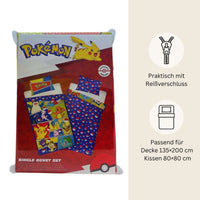 Pokémon Bettwäsche Set für Kinder | Baumwolle – Passend für Decke 135×200 cm + Kissen 80×80 cm