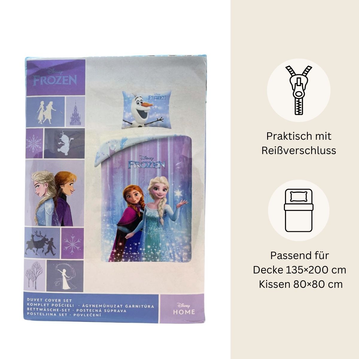 Disney Frozen Bettwäsche Set für Kinder aus Baumwolle | Elsa & Anna | Passend für Decke 135×200 cm + Kissen 80×80 cm