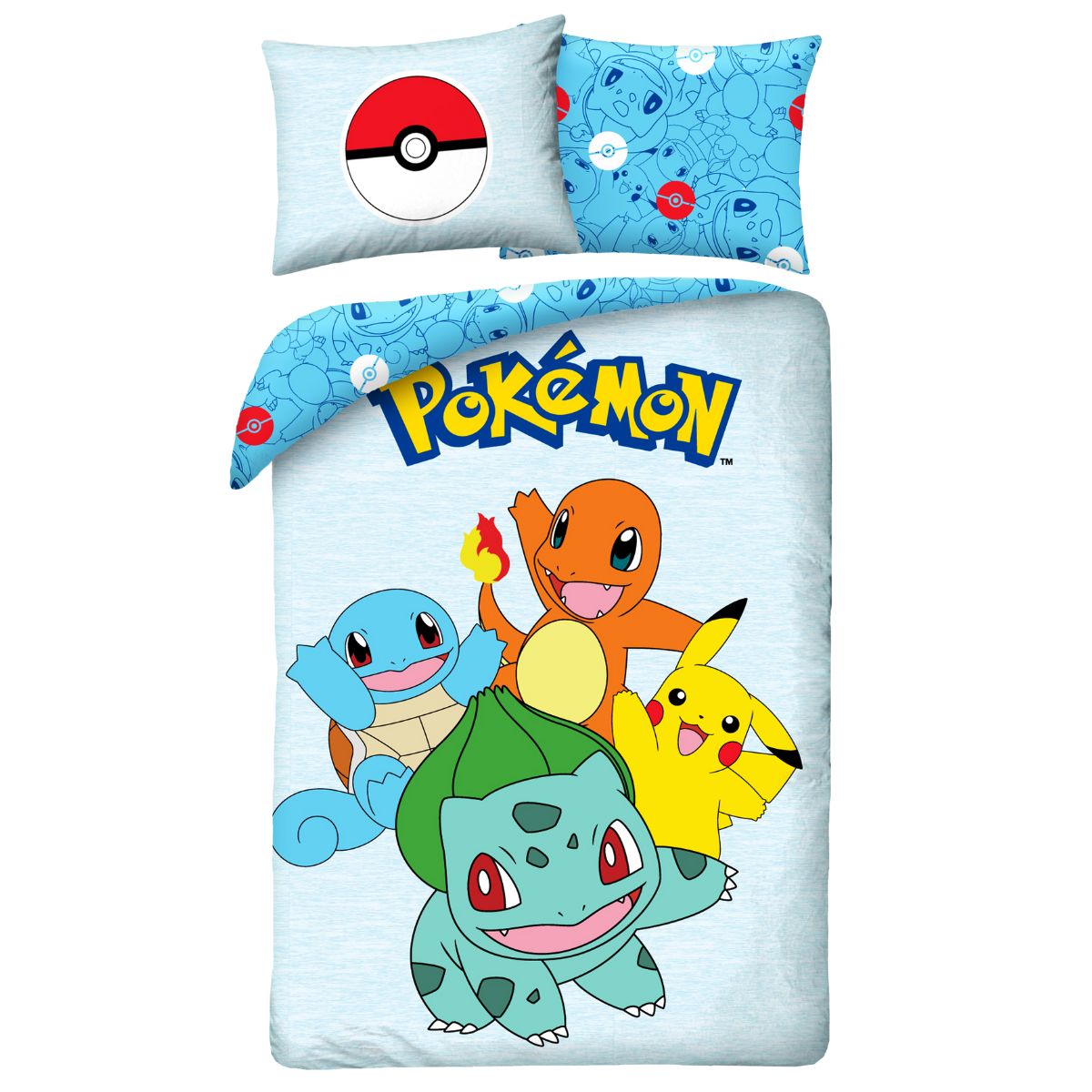 Pokémon Bettwäsche Set „Starters Edition“ für Kinder | Baumwolle – Passend für Decke 135×200 cm + Kissen 80×80 cm
