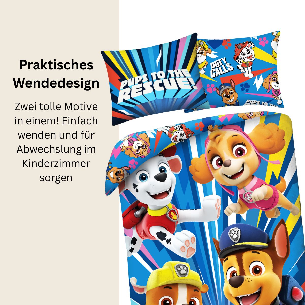 Paw Patrol Bettwäsche Set für Kinder | Baumwolle – Passend für Decke 135×200 cm + Kissen 80×80 cm