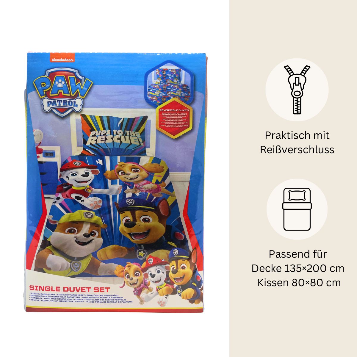 Paw Patrol Bettwäsche Set für Kinder | Baumwolle – Passend für Decke 135×200 cm + Kissen 80×80 cm